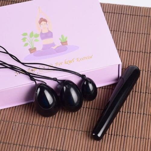 Obsidian Egg Yoni Wand Set Gift Box Natural Stone Crystal Egg Drill Massage Eggs Ball Kegel Exercise Pelvic Floor Muscle Vaginal