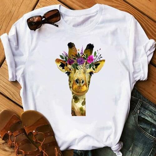 New Summer Cute Giraff Print T Shirt Women Harajuku Tops Plus Size Short Sleeve Tshirt Female Cartoon T-shirt for Women Clothes