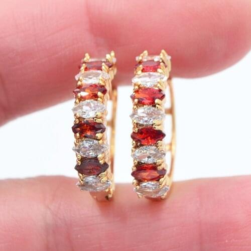 Women Fashion Red White Cubic Zirconia CZ Huggie Hoop Earrings Jewelry