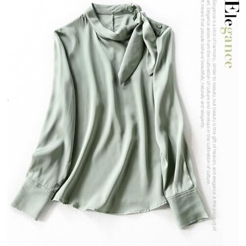 Pure color heavy silk shirts women long sleeve the new spring/summer 2020 fashion bow satin mulberry silk blouse
