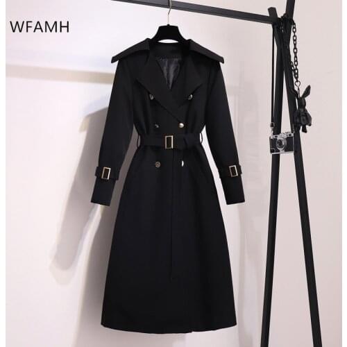 Ladies Lapel Stand Collar V-Neck Belt Winter Sexy Solid Color A Line Full Sleeve Mid Length Casual Women Fashion Trench Coat