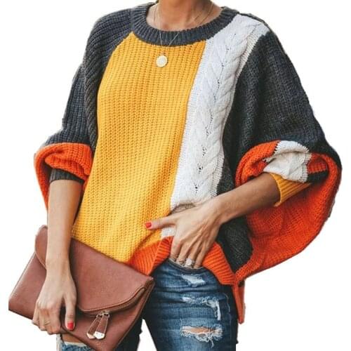 Women Sweater Loose Plus Size Colorblock Sweatshirt Elegant Pullover Sweater Casual Feminine 2020 Autumn Streetwear