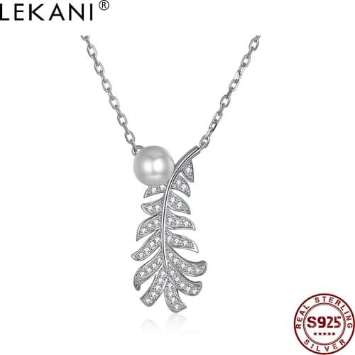 LEKANI 925 Sterling Silver Crystal Pearl Pendant Necklaces For Women Plant Leaves Necklace Party Personality Fine Jewelry