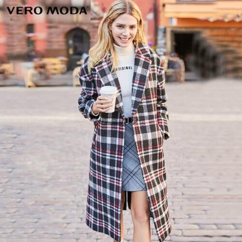 Vero Moda Winter Plaid Design Stitching Color Loose Coat|319409516