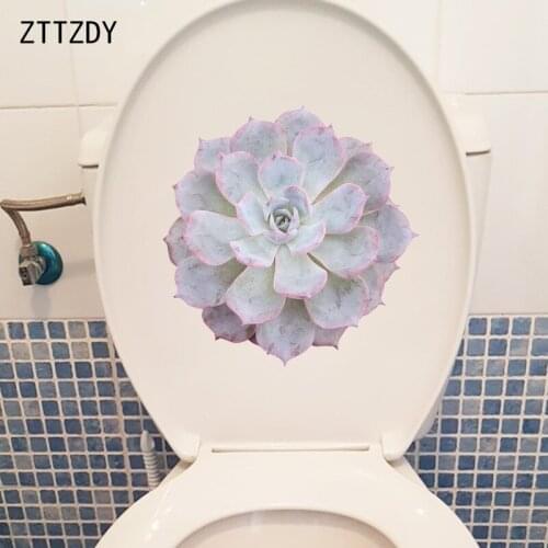 ZTTZDY 22×22.7CM Blue Stone Lotus Succulents Toilet Cover Stickers Cartoon Home Wall Decoration T6-0089