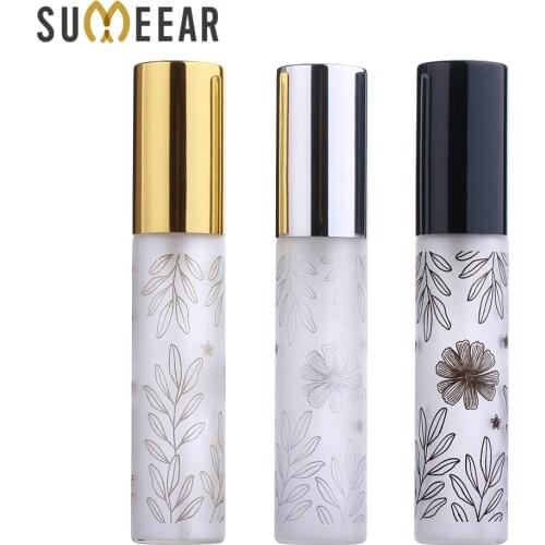 100 Pcs/Lot 10ml Leaf Pattern Frosted Perfume Bottle Glass Atomizer Aluminum Cap Spray Travel Bottles