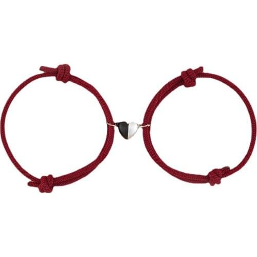 2Pcs/Set Lovers Heart Matching Friendship Bracelet Rope Braided Couple Magnetic Distance Bracelet Kit Lover Jewelry