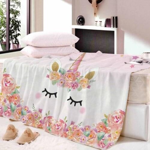 Custom 3D Unicorn Floral Gift For Kids Adults Nap Blanket Super Soft Travel Beach Towel Printed Bedspread Coral Fleece Dropship