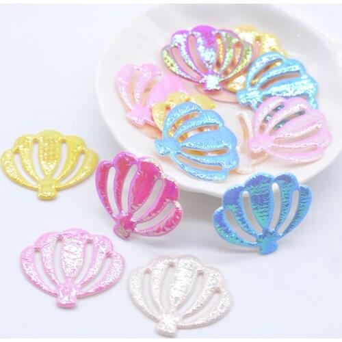 50Pcs 28*25mm Bling AB Cloth Shell Appliques Sea Animal Patches for DIY Clothes Hat Headwear Bowknot Bow Decor Accessories