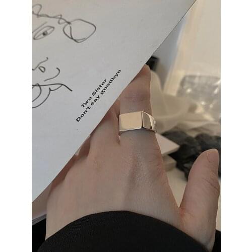 925 Sterling Silver Light Plate Square Ring Opening Simple Fashion Street Wild Men And Women Trendy Brand Jewelry Accessories
