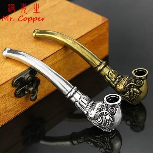 Antique Brass Smoking Pipe Bent Tobacco Tube Handmade Vintage Copper Cigarette Container Filter Home Desk Decorations Ornaments