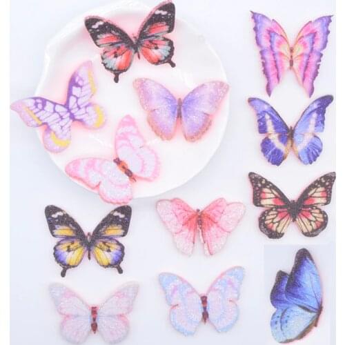 10Pcs 35mm Printed Cartoons Butterfly Padded Glitter Leather Appliques for DIY Headwear Hair Clips Band Bow Decor Accessories