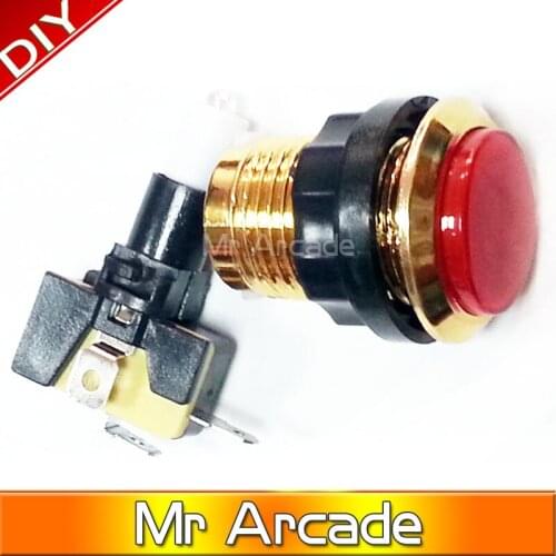 Free shipping Small round gold plated with lamp button 12v LED Arcade Push Button with microswitch 5 colors 1pcs