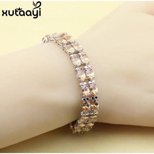 New Fashion Silver Bracelet For Women Classy Champagne Created Gems Adjustable Link Chain Bracelet Length 16+2cm