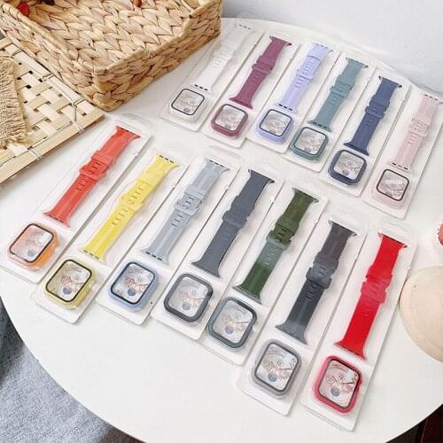 Glass+Case+Strap For Apple Watch 6 Band 44mm 40mm 38mm 42 mm Silicone Wristband Watchband Bracelet For iWatch 3 4 5 6 SE Band