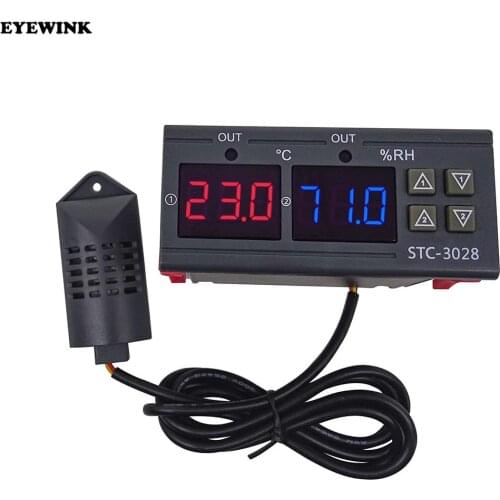 Dual Display Digital STC-3028 12V 24V 220V 10A Temperature Humidity Meter Thermostat Thermometer Hygrometer Adjustable 0~100%RH