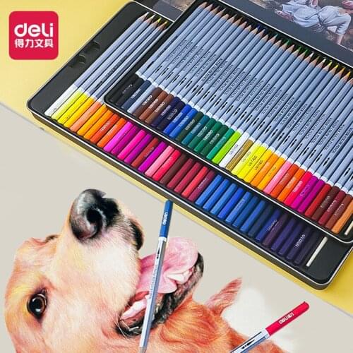 DELI water-soluble color pencil tin box set 24/36/48/72 color student professional sketch drawing pencil