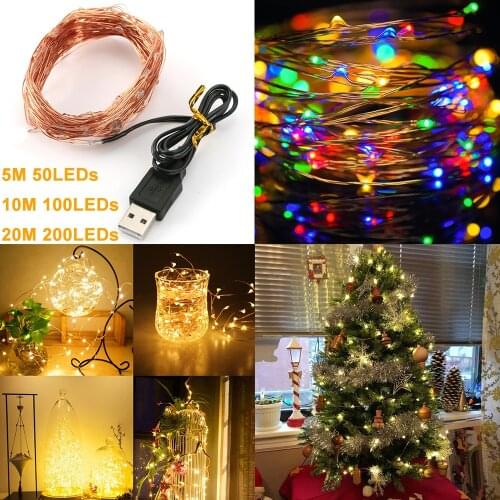 1-4Pack LED Copper Wire String Light Living Room USB Fairy Light Waterproof Indoor Outdoor Home Christmas Festival Decoration D3