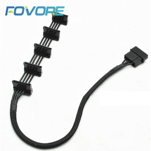 High Quality 1 Pcs Practical Durable PC Server 4 pins IDE Molex 1 to 5 SATA Power Cable Adapter Splitter Cables 18AWG Black 40cm