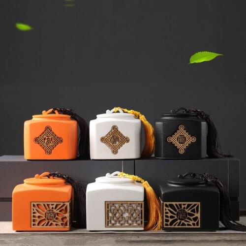 Ceramic Large Capacity Hollow Tea Caddy Creative Coffee Beans Biscuit Candy Storage Tank Household Moisture-Proof Sealed Cans