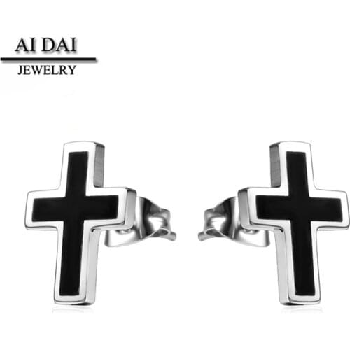 Korean Fashion Titanium Steel Cross Stud Earrings