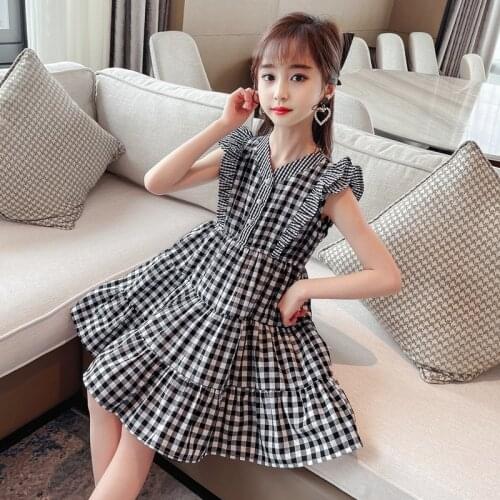 Summer Girls Princess Dress 2021 New Korean Version Of The Big ChildrenS Clothing Button Ruffles Cake Plaid Dress For Teens