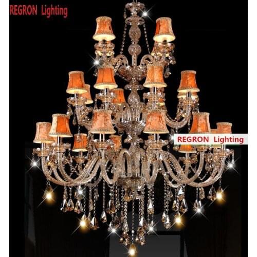24 pcs Retro Wrought Iron Chandelier Lamp led candle Chandeliers Amber Crystal lighting For Foyer Hotel fixtures Villa lamparas