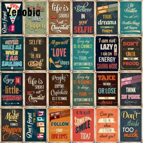 Metal Sign Quote Selfie Make Things Happen Vintage Metal Posters Wall Art Stickers Decorative Tin Plate Club Bar Wall Decoration