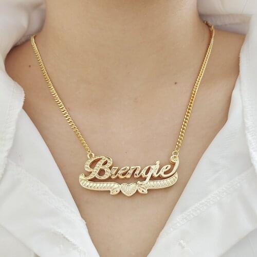 Fashion Personalized Customized Name Necklace With Heart-shaped Design 3mm Cuba Chain Three-dimensional Jewelry Necklace Gift