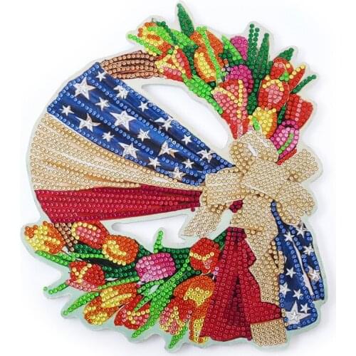 New 5D Diamond Painting Kits Independence Day Wreath Kit DIY Diamond Art For Adults Kids Beginners Home Decoration 23X23cm