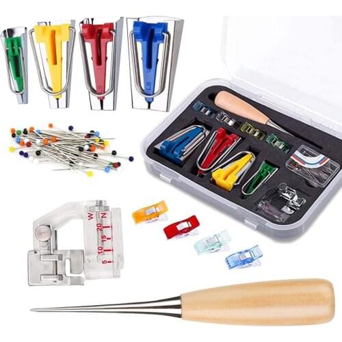 LMDZ Sewing Bias Tape Makers Kit Binder Foot Awl Ball Clips Pins Set DIYWooden Awl,Press for Sewing/Quilting