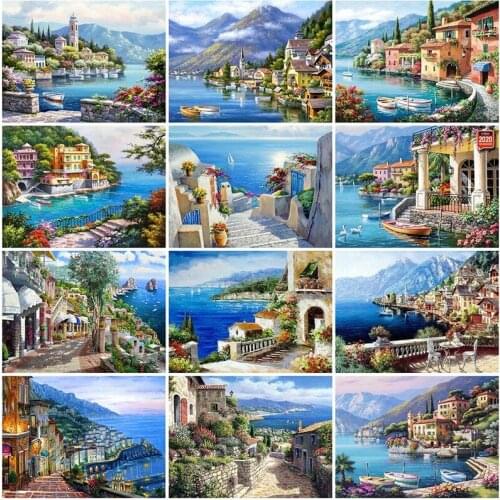 5D DIY Diamond Painting Kits Town Craft Kit Full Round With AB Drill Seaside Landscape Handmade Gift Wall Decorations Art