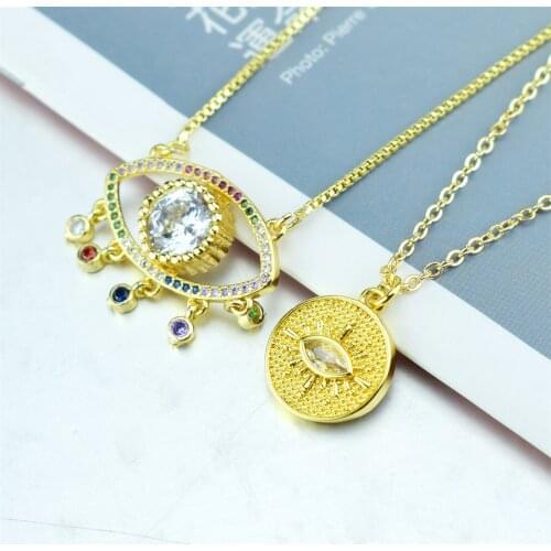 New Design Turkish Evil Eye Round Pendant Trendy Girs Micro Pave CZ Lucky Jewelry Colorful Necklace Best Birthday Party Gifts