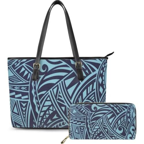Wholesale Polynesian Traditional Tribal Print custom Handbags For Ladies Luxury wallet Set Vintage Designers tote bag Women Bag