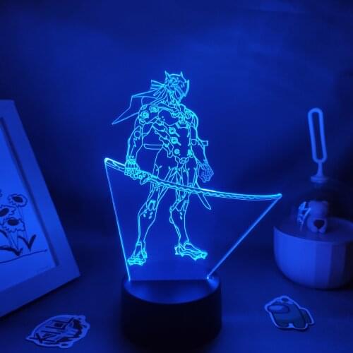 Overwatches OW Game Figure Shimada Genji 3D Lamps Neon Led RGB Night Lights Birthday Gift Friends Room Table Colorful Decoration