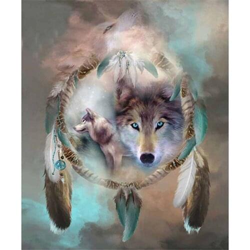 Feather Wolf DIY Embroidery 11CT Cross Stitch Kits Craft Needlework Set Cotton Thread Printed Canvas Home Decoration Sale