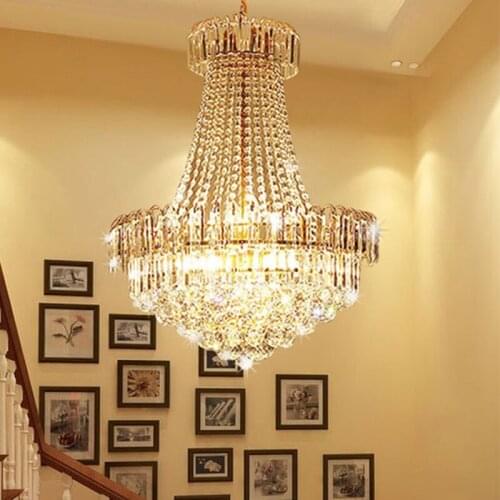 European Style Golden Crystal Pendant Lamp For Living Room Modern Dining Crane Elegant Hotel Villa Duplex Stairs Pendant Lights