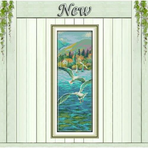 Seaside landscapes Sea Scenic Seagulls Painting,Counted Print on Canvas DMC 14CT 11CT Cross Stitch Needlework Kit Embroidery Set