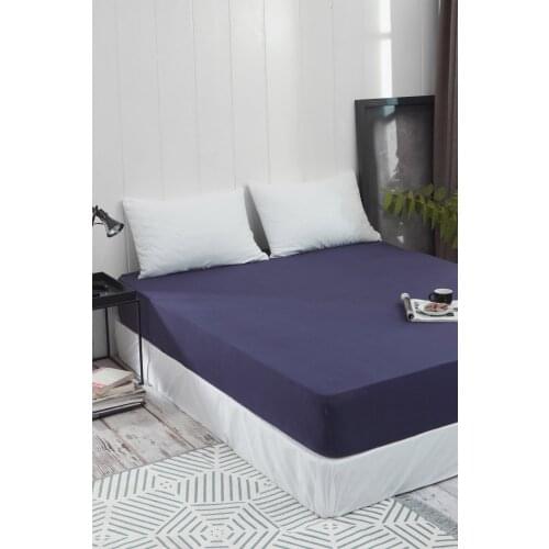 Pure %100 Cotton Combing Luxury Solid Navy Blue Fitted Sheet Elastic Bed Linens Mattress Cover 160x200 Comfortable Modern 2020