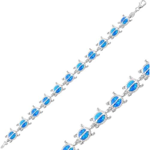 Silver 925 Sterling Turtle Opal Gemstone Bracelet