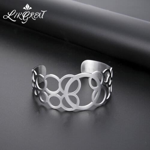 LIKGREAT Open Cuff Wide Big Matel Bangles for Women Bohemia Stainless Steel Bangle bracelet femme Fashion Jewelry pulseira mujer