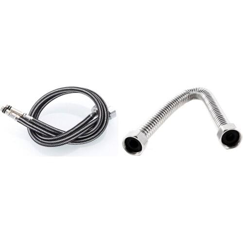 1 Pcs Silver Bathroom Shower Hose Shower Hose 30Cm Silver & 2 Pcs Black+Silver Sink Tap Wire Lengthened Hoses