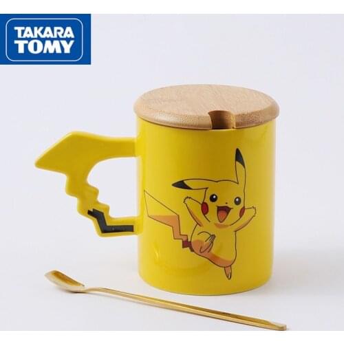 TAKARA TOMY Pokemon Pikachu Cute Cartoon Creative Chaoliu Ceramic Mug with Lid Breakfast Mug