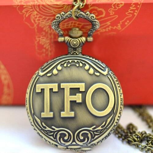 Vintage Pocket Watch Classic Design Solid TFO Quartz Pocket Watch Large Bronze Quartz Pocket Watch With Necklace