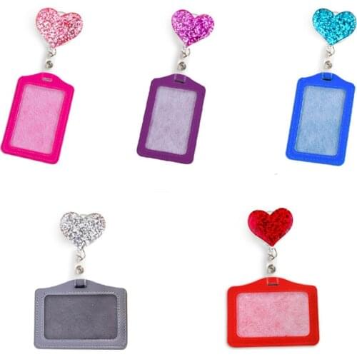 Hot Sales 1 Piece Love Heart-shaped Retractable Badge Reel With ID Card Holder Nurse Girl Exhibition Enfermera Name Card Holder