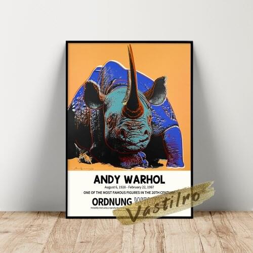 Andy Warhol Exhibition Poster, Warhol Endangered Animal Prints Art, Black Rhinoceros Pop Art Wall Picture, Kids Room Wall Decor