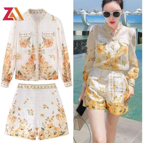 ZALady plus size 2XL women summer shirts tops vintage floral shorts set two piece set suit outfits casual 2piece set female 2021