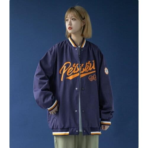 Women coat 2021 Women/Girl O-Neck Letter Print Long Sleeve Zipper Jacket Streetwear Hip Hop Sport Loose Oversize Outerwear goth