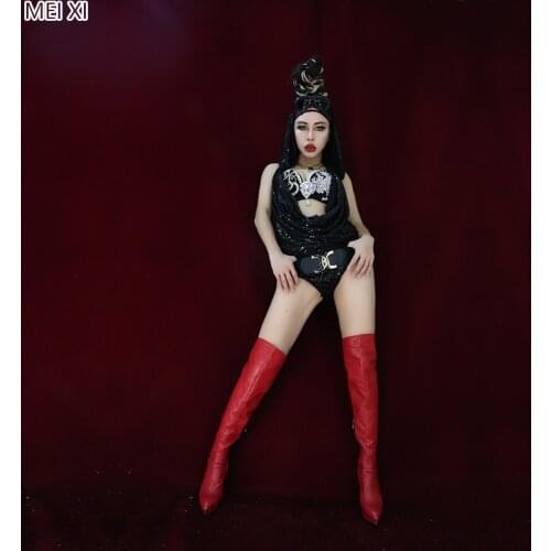 Lady GAGA sexy black sequin jumpsuit rhinestone rhinestone diamond bra party nightclub bar concert DJ singer/dancer costume