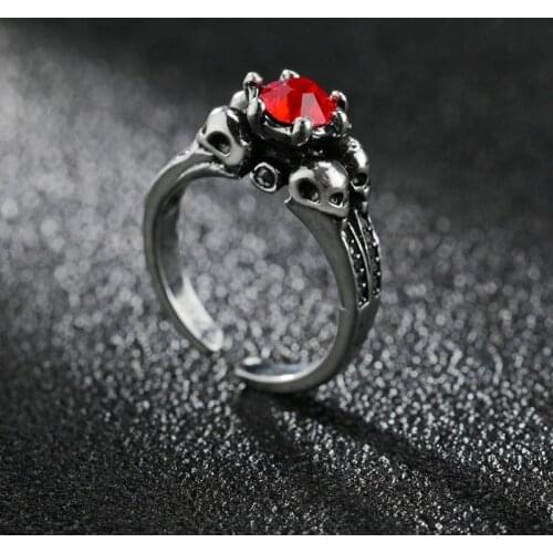 Female Male Red Cubic Zirconia Ring For Women & Men Vintage Couple Rings Luxury Crystal Skull Jewelry